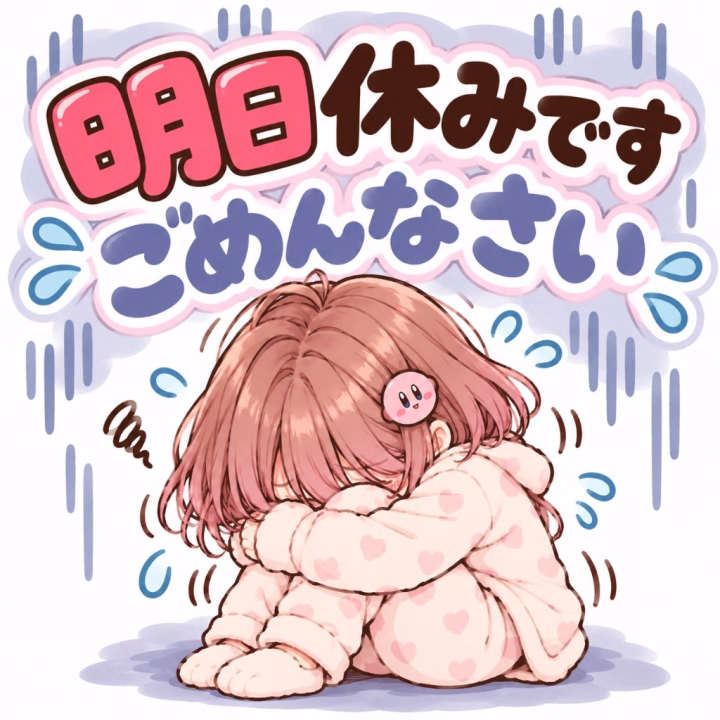 ごめんなさい。
明日動物病院へ行くことになりましたのでお休み変更しております……
大変申し訳ございません……