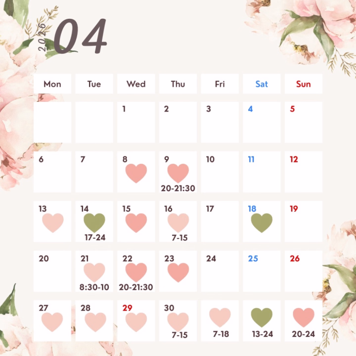 お待たせしました📣 
4月後半の出勤日を公開いたします💐 
4/13(木)20:00〜　本指名様 
　　　　　　　　こちら都合でキャンセルしてしまった方
4/13(木)22:00〜　はじめまして様 
上記の通り予約開始です🥰 

ご予約はヒメチャンネルのトークよりお問い合わせください💗 

①ご予約名 
②日時(◯日◯時〜◯時にスタート希望) 
③コース(50分、65分、80分) 
④はじめてor本指名 

⚠️候補日、時間を複数ご提案いただいた方が、スムーズにご案内可能になります！ 
⚠️内容に抜けがあると、やり取り中に希望枠が埋まってしまう可能性もありますので、①〜④全て記入をお願いします🙇‍♀️ 
🕰️コースは組み合わせでロングも対応可能です！ 

たくさんのお誘いお待ちしています🌷💗 
最新のご予約空き状況に関しては、ヒメチャンネルプロフィールに記載していく予定ですので、ぜひチェックしてください💐 

♡ーー♡ーー♡ーー♡ーー♡

今月もパーソナルジムで筋トレ頑張っています🏋️‍♀️
3年間幽霊会員だった２４時間営業のジムも無事に再開しました👏💫