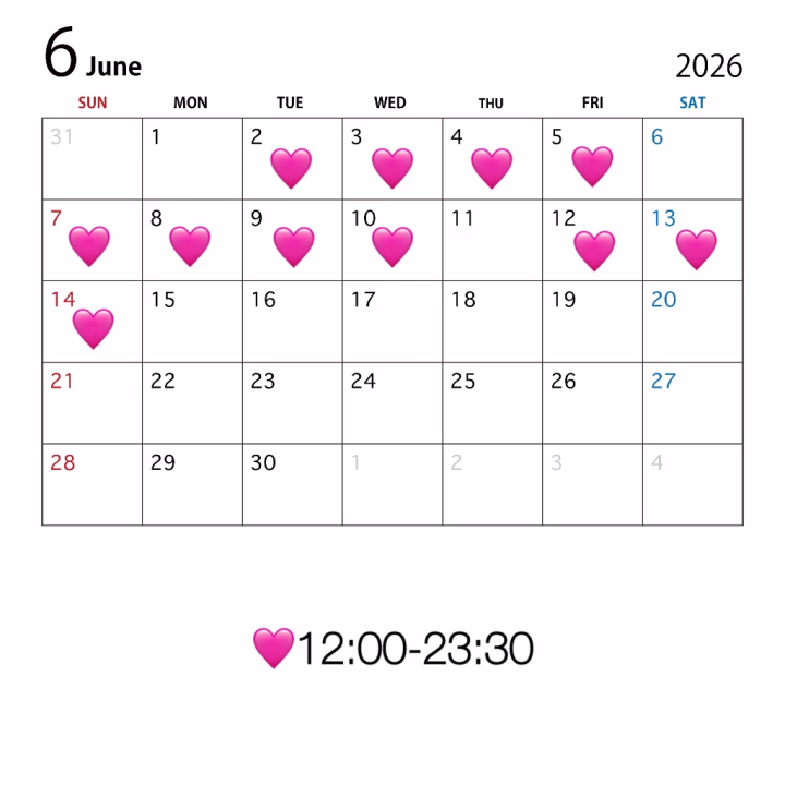 こんばんは！
こよいです🙆‍♀️！

⬆️6月前半のシフトです⬆️

またなにかコスプレしたいなー！
似合いそうなのあったら教えてください😻
お誘いお待ちしています💕